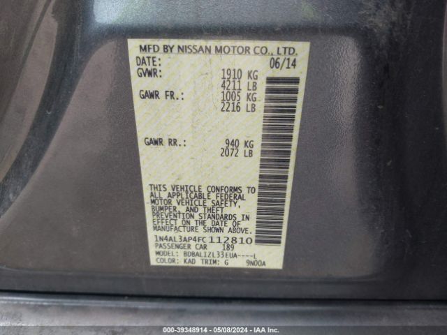 1N4AL3AP4FC112810 Nissan Altima 2.5 Sv
