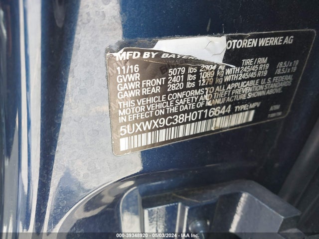 5UXWX9C38H0T16644 BMW X3 Xdrive28i