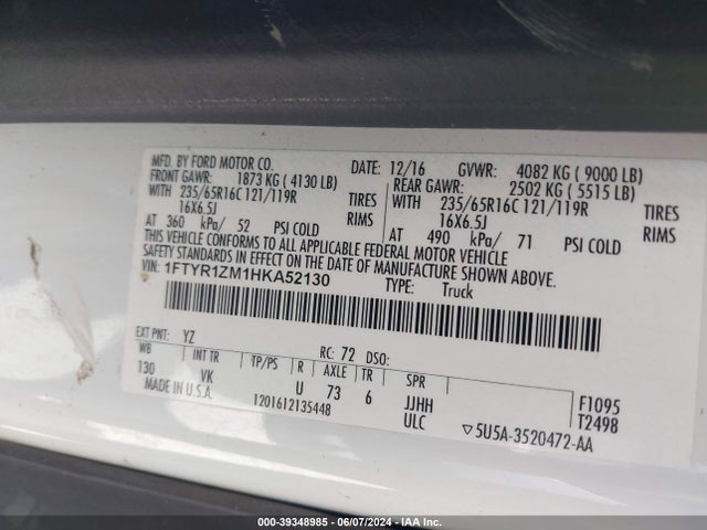 Ford Transit-250 2017 1FTYR1ZM1HKA52130 Image 9