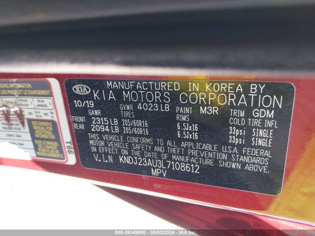 KIA SOUL S 2020 KNDJ23AU3L7108612 Image 9