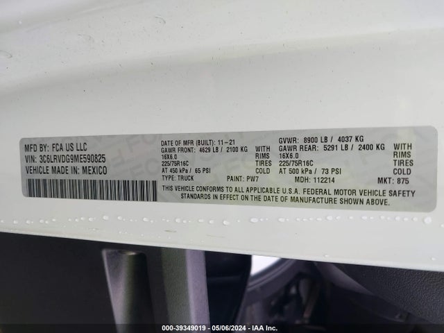 3C6LRVDG9ME590825 RAM Promaster 2500 High Roof 159 Wb