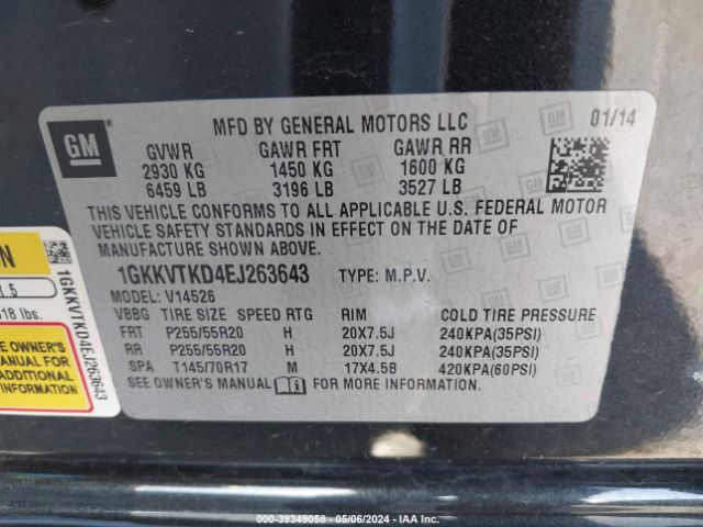 1GKKVTKD4EJ263643 GMC Acadia Denali