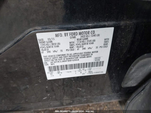 Ford EDGE SEL 2015 2FMTK3J85FBB12504 Image 9