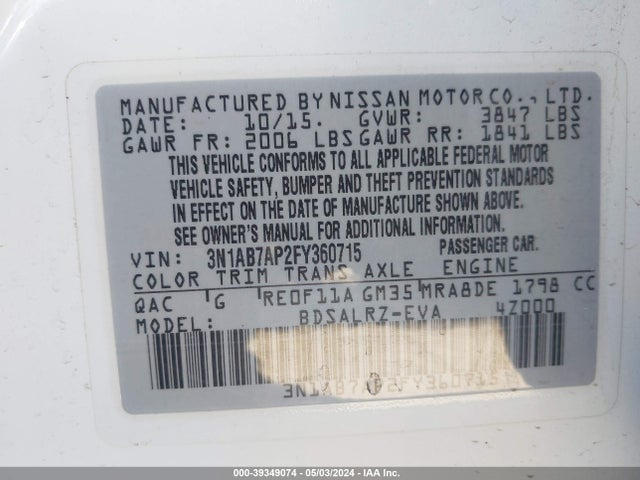 Nissan SENTRA SR 2015 3N1AB7AP2FY360715 Image 9