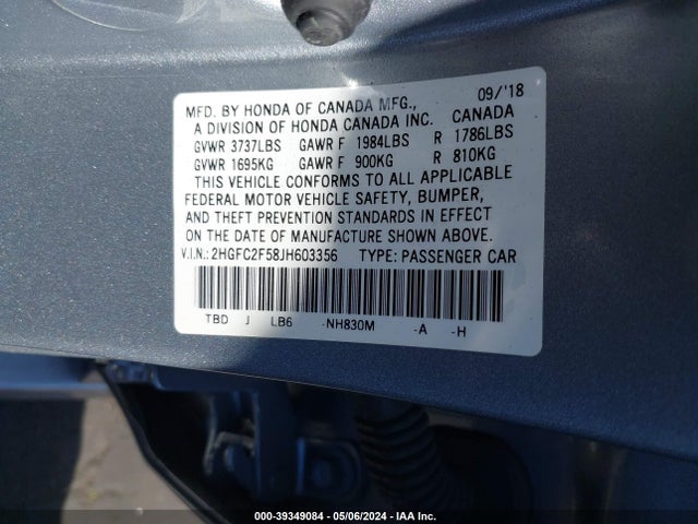 Honda Civic Lx 2018 2HGFC2F58JH603356 Image 9