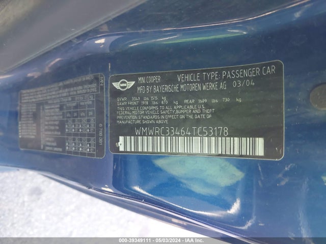2004 MINI COOPER WMWRC33464TC53178 Photo 8