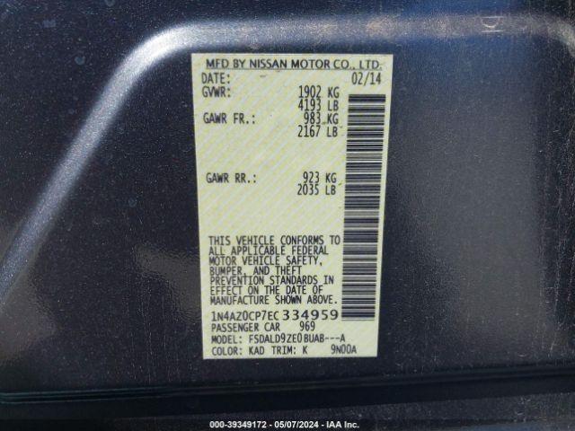 1N4AZ0CP7EC334959 Nissan LEAF SV