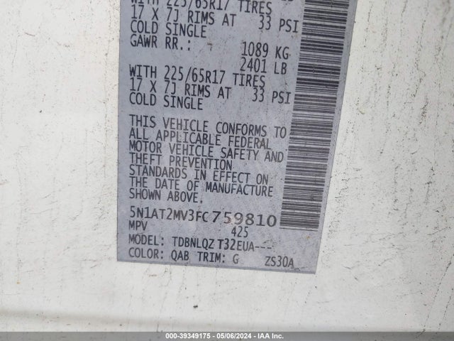 Nissan ROGUE SV 2015 5N1AT2MV3FC759810 Image 9