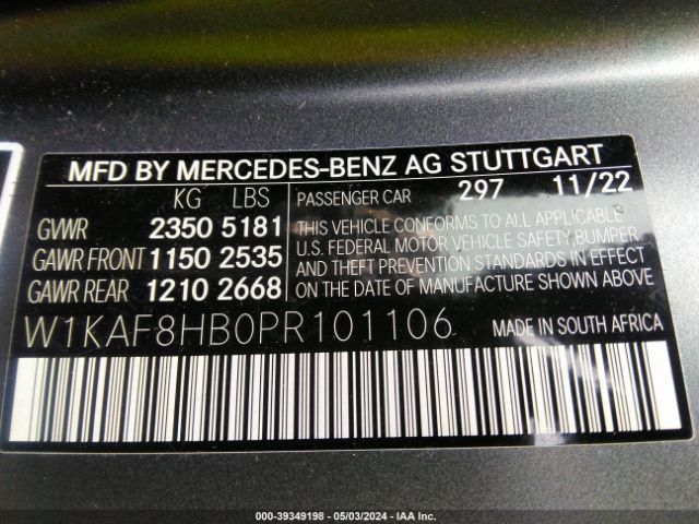 W1KAF8HB0PR101106 Mercedes-Benz Amg C 43 4matic