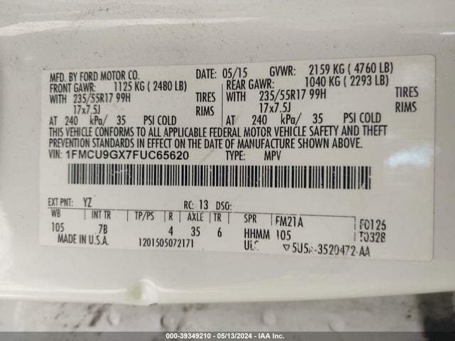 Ford ESCAPE SE 2015 1FMCU9GX7FUC65620 Image 9