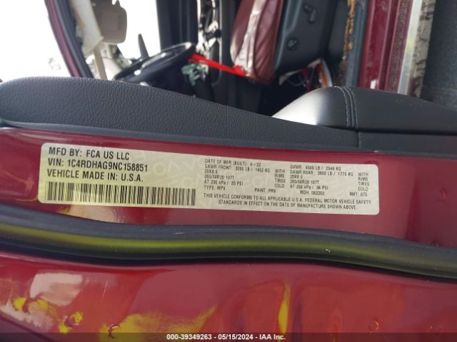 1C4RDHAG9NC158851 Dodge Durango Sxt Rwd