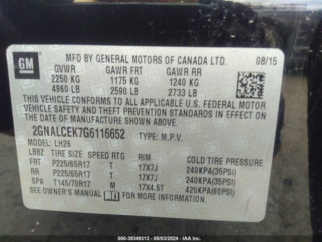 Chevrolet EQUINOX LT 2016 2GNALCEK7G6116652 Image 9