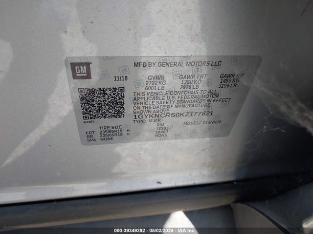 1GYKNCRS0KZ177821 Cadillac XT5 LUXURY