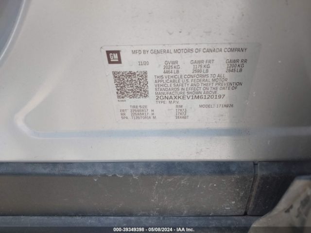 2GNAXKEV1M6120197 Chevrolet Equinox Fwd Lt