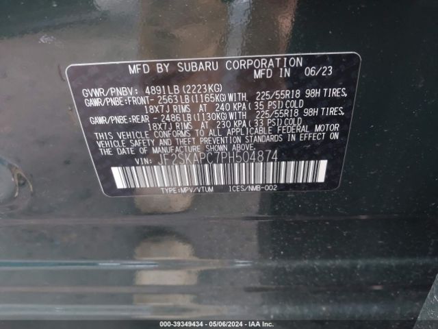 JF2SKAPC7PH504874 Subaru Forester Limited