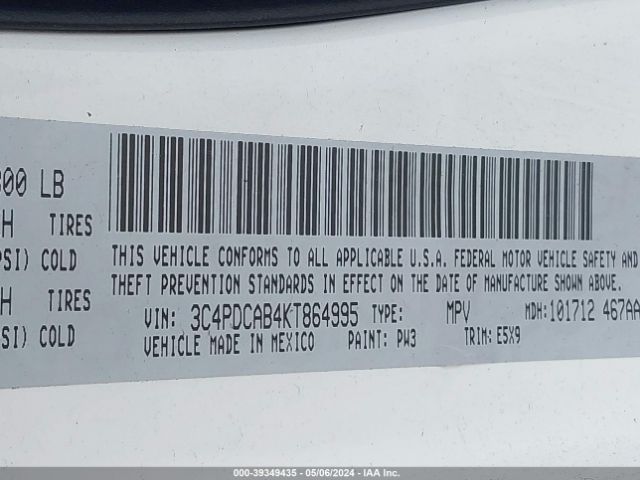 3C4PDCAB4KT864995 Dodge Journey Se Value Package