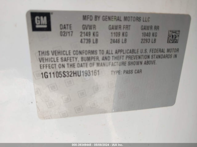 Chevrolet IMPALA 1LT 2017 1G1105S32HU193161 Image 9