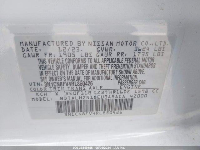 Nissan Versa 1.6 Sr 2024 3N1CN8FV4RL850426 Image 9