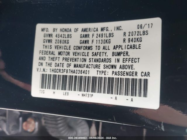 1HGCR3F97HA036401 Honda Accord Touring V6