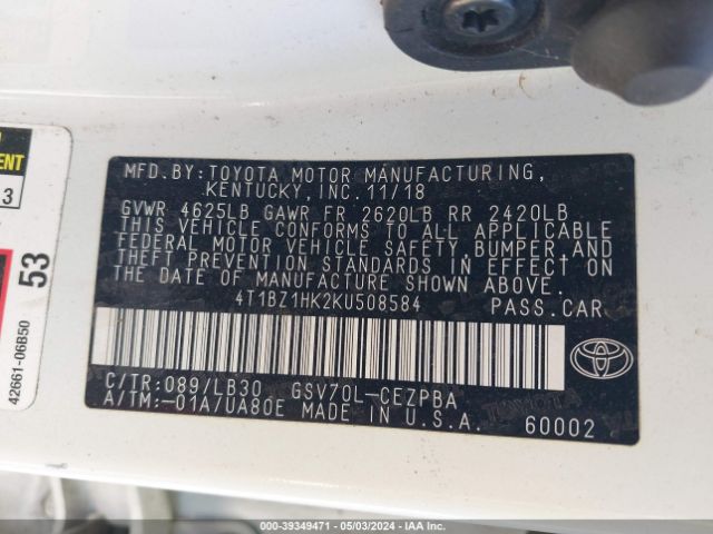 4T1BZ1HK2KU508584 Toyota Camry Xse V6