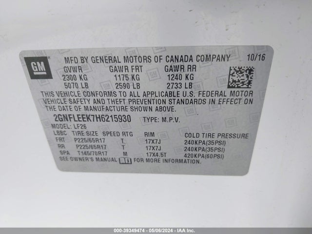 Chevrolet EQUINOX LS 2017 2GNFLEEK7H6215930 Image 9