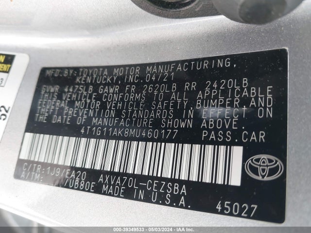 Toyota CAMRY SE 2021 4T1G11AK8MU460177 Image 9
