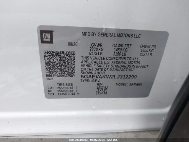 5GAEVAKW2LJ312299 Buick Enclave Awd Essence