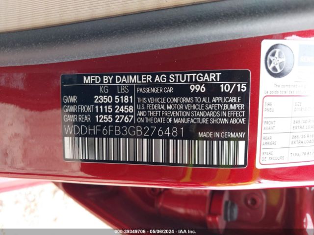 WDDHF6FB3GB276481 Mercedes-Benz E 400