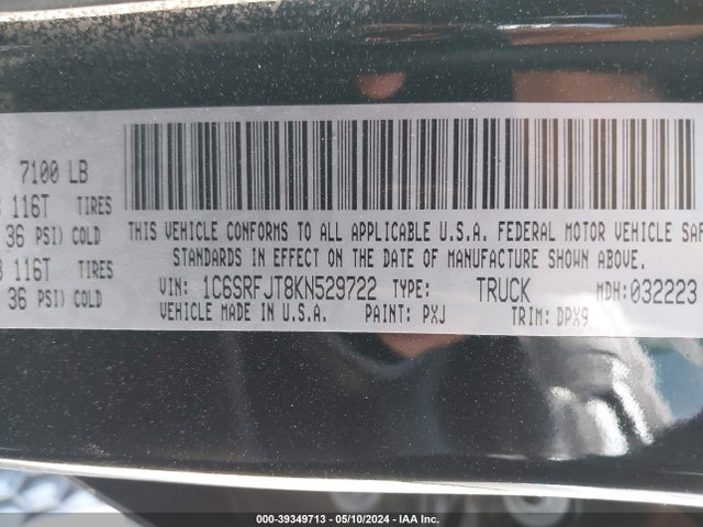 1C6SRFJT8KN529722 RAM 1500 Laramie  4x4 5'7 Box