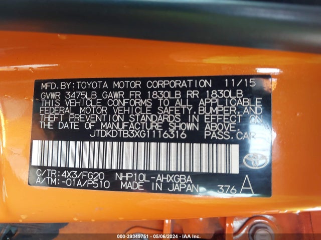 Toyota Prius C Three 2016 JTDKDTB3XG1116316 Image 9