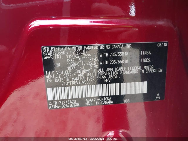 Toyota Rav4 Limited 2018 2T3YFREV4JW500105 Image 9
