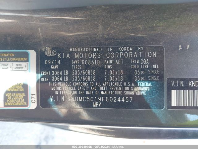 KNDMC5C19F6024457 KIA SEDONA EX