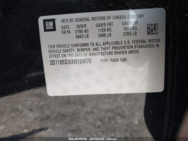 Chevrolet IMPALA 1LT 2017 2G1105S36H9124079 Image 9