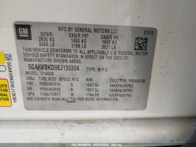 Buick Enclave Leather 2014 5GAKVBKD9EJ130304 Image 9