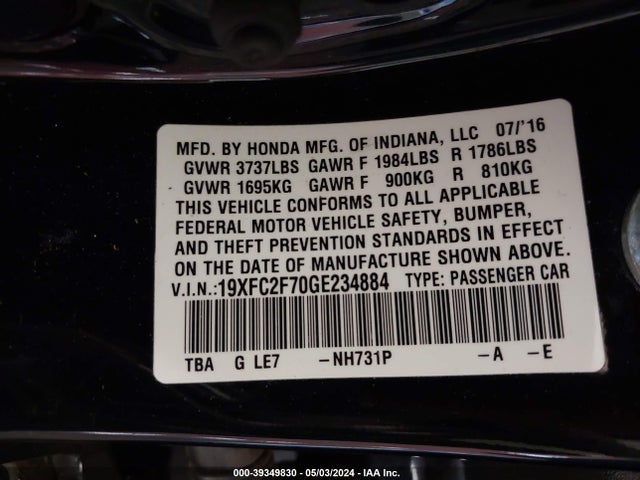 Honda CIVIC EX 2016 19XFC2F70GE234884 Image 9