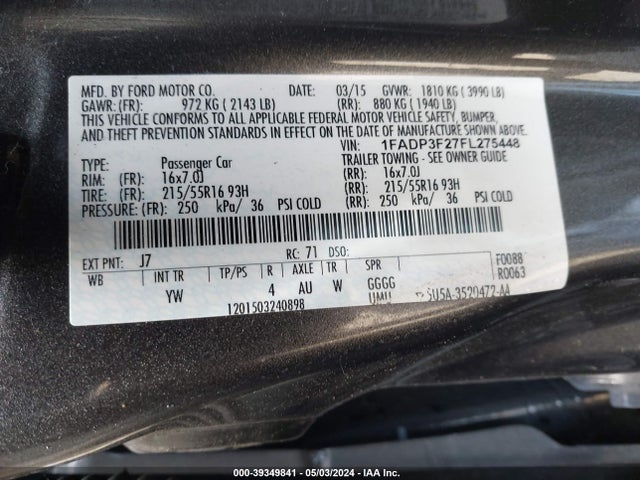 Ford FOCUS SE 2015 1FADP3F27FL275448 Image 9