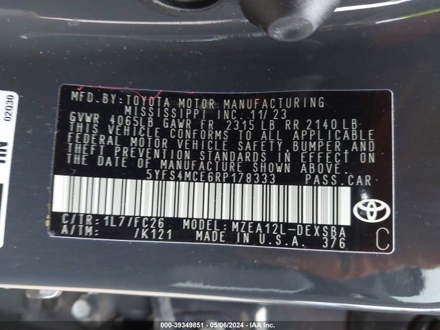Toyota COROLLA SE 2024 5YFS4MCE6RP178333 Image 9