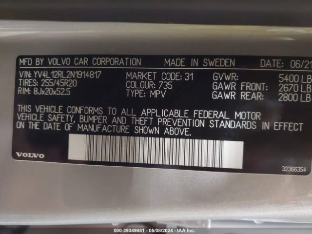 YV4L12RL2N1914817 Volvo Xc60 B5 Inscription