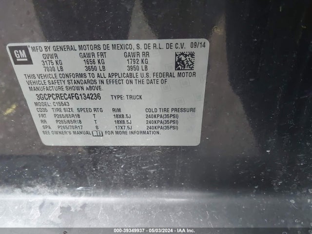 Chevrolet Silverado 1500 1lt 2015 3GCPCREC4FG134236 Image 9