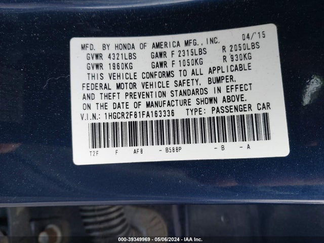 Honda Accord Ex-l 2015 1HGCR2F81FA163336 Image 9