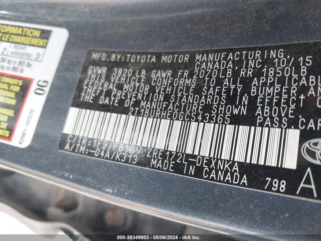 Toyota COROLLA LE 2016 2T1BURHE0GC543365 Image 9