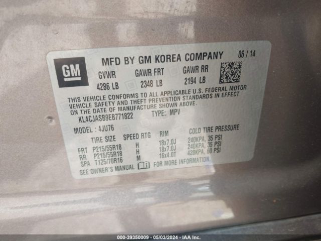 KL4CJASB9EB771822 Buick Encore