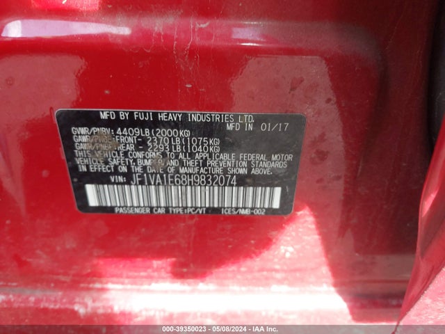 Subaru Wrx Premium 2017 JF1VA1E68H9832074 Image 9