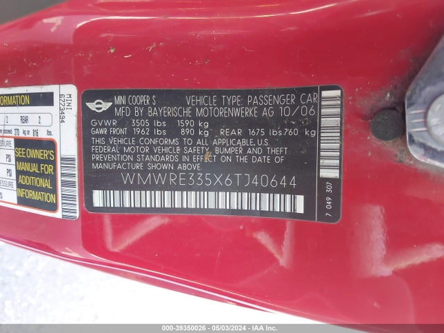 2006 MINI COOPER S WMWRE335X6TJ40644 Photo 8