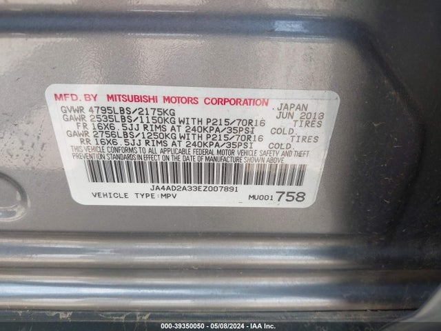 Mitsubishi Outlander Es 2014 JA4AD2A33EZ007891 Image 9
