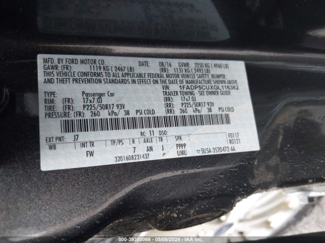 1FADP5CUXGL116362 Ford C-max Energi Sel