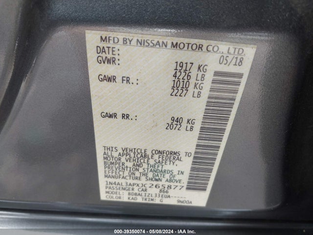 Nissan Altima 2.5 Sv 2018 1N4AL3APXJC265877 Image 9
