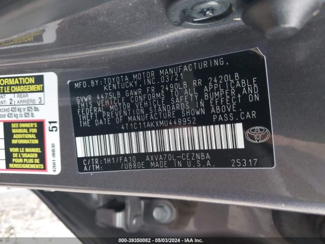 4T1C11AKXMU448952 Toyota CAMRY LE