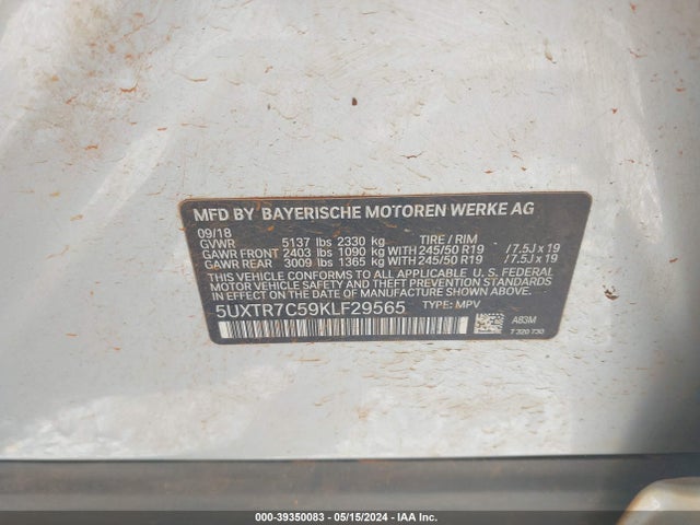 5UXTR7C59KLF29565 BMW X3 Sdrive30i