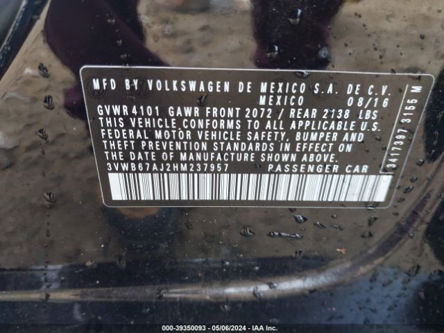 3VWB67AJ2HM237957 Volkswagen Jetta 1.4t Se